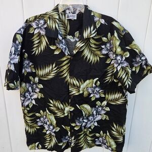Aloha Republic Vintage Men's Black Floral Hawaiian Shirt USA Size XL